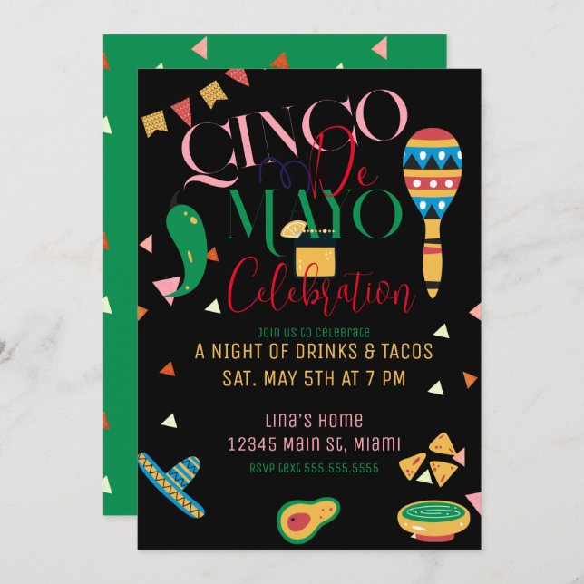 Cinco De Mayo Taco Party Colourful Celebration B Invitation (Front/Back)