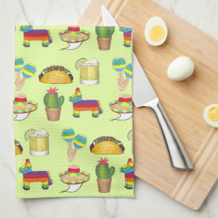 Cinco de Mayo Taco Piñata Margarita Cactus Maracas Tea Towel