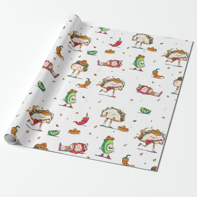 cinco de mayo tacos kawaii mexican wrapping paper (Unrolled)
