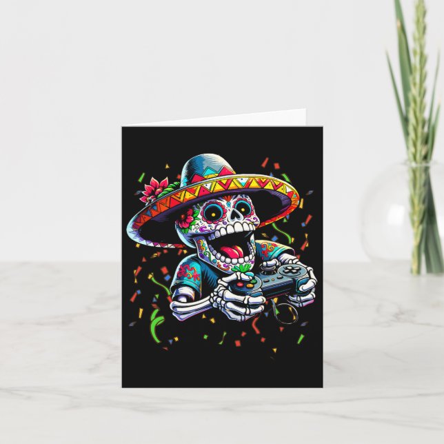Cinco De Mayo Video Gaming Controller Sugar Skull  Card (Front)