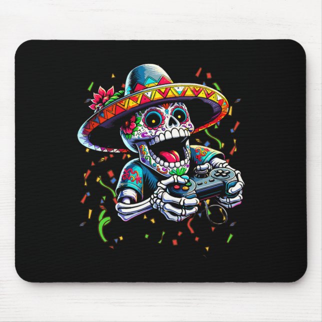Cinco De Mayo Video Gaming Controller Sugar Skull  Mouse Pad (Front)