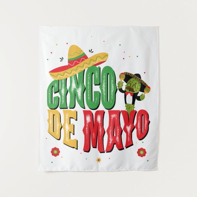 Cinco De Mayo With Hat Cactus Funny Cinco De Mayo Tapestry (Front)