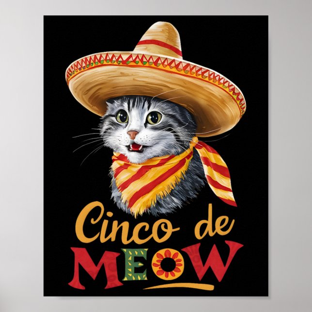 Cinco De Meow Cinco De Mayo Funny Mexican Cat Somb Poster (Front)