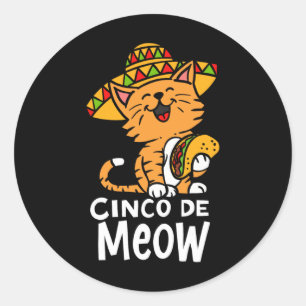 Cinco De Meow Cute Cinco De Mayo Sombrero Taco Cat Classic Round Sticker