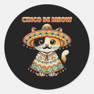 Cinco De Meow Funny Cat Sombrero Fiesta Humour Classic Round Sticker