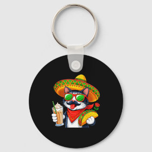 Cinco De Meow Funny Cat Taco Mexican Fiesta Party Key Ring