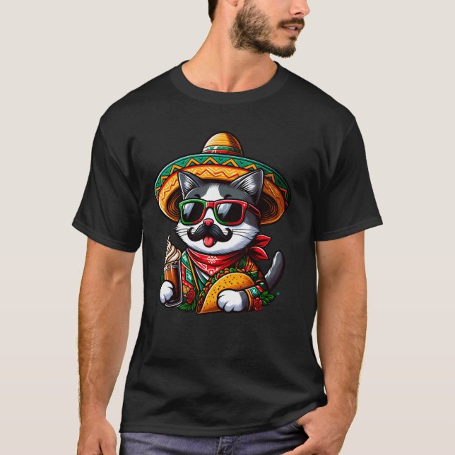 Cinco De Meow Funny Cat Taco Mexican Fiesta T-Shirt (Front)