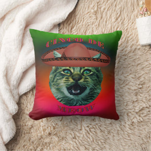 Cinco De Meow Grey Cat Cinco De Mayo Mexico Cushion