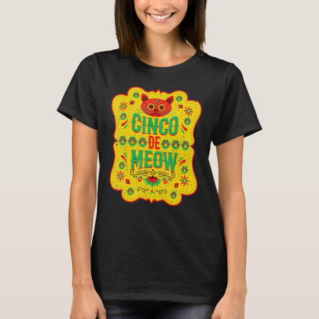 Cinco De Meow Mayo Floral Cute Cat Mexican Fiesta  T-Shirt (Front)