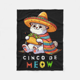 Cinco De Meow With Smiling Cat Taco And Sombrero Fleece Blanket