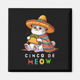 Cinco De Meow With Smiling Cat Taco And Sombrero Magnet
