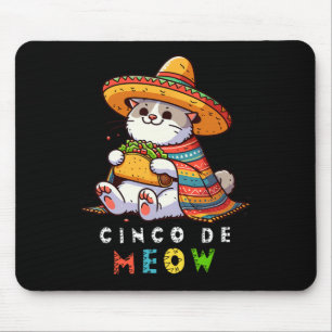 Cinco De Meow With Smiling Cat Taco And Sombrero Mouse Pad