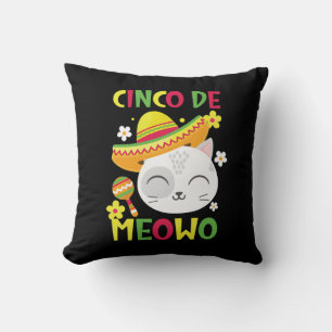 Cinco De Meowo, Colourful and playful Mexican cat  Cushion