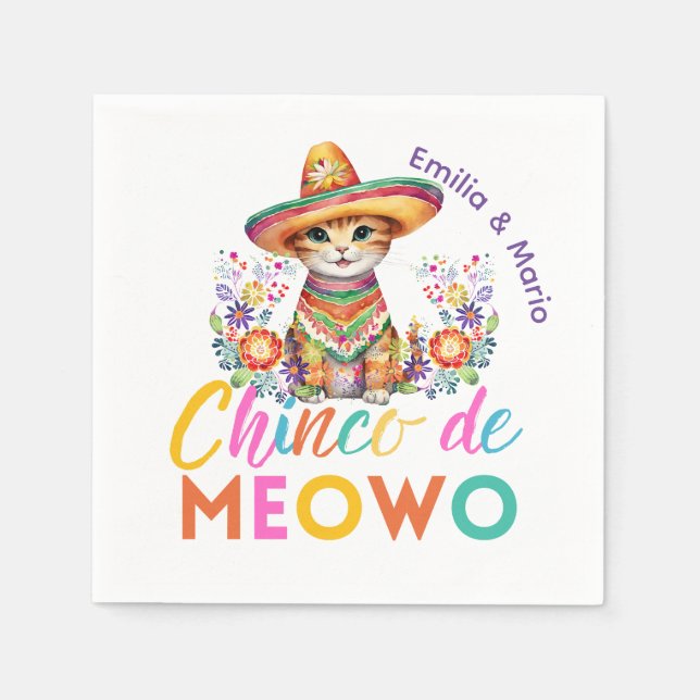 Cinco De Meowo Cute Cat Fiesta Party Custom Napkin (Front)