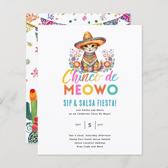 Cinco De Meowo Fun Cat Fiesta Party Theme (Front/Back)