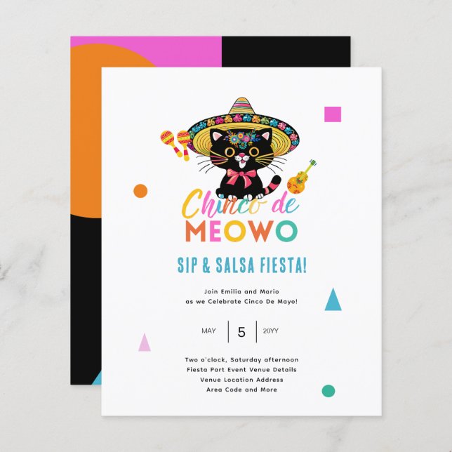 Cinco De Meowo Fun Fiesta 5th May Cat Theme  (Front/Back)
