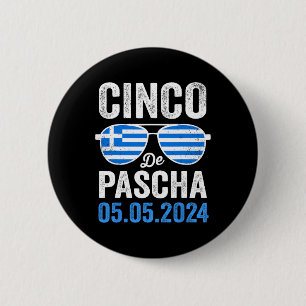 Cinco De Pascha Greece Flag Funny Greek Easter Cin 6 Cm Round Badge