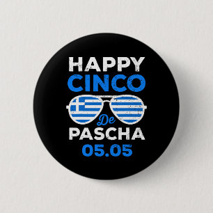Cinco De Pascha Greece Flag Funny Greek Easter Cin 6 Cm Round Badge