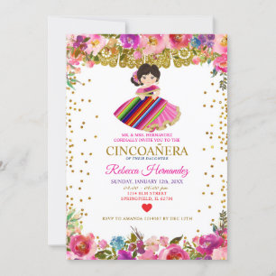 CINCOAÑERA Royal Pink Mexican Girl Invitation