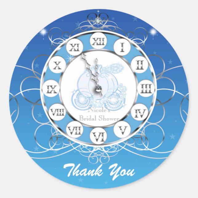 Cinderella Almost Midnight Blue Silver Party Favou Classic Round Sticker (Front)