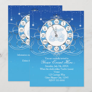 Cinderella Almost Midnight Silver Blue Invitation