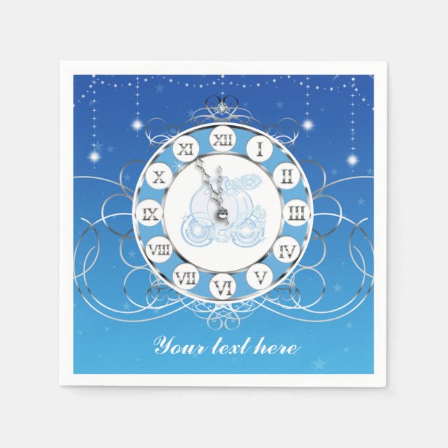 Cinderella Almost Midnight Silver & Blue Party Napkin (Front)