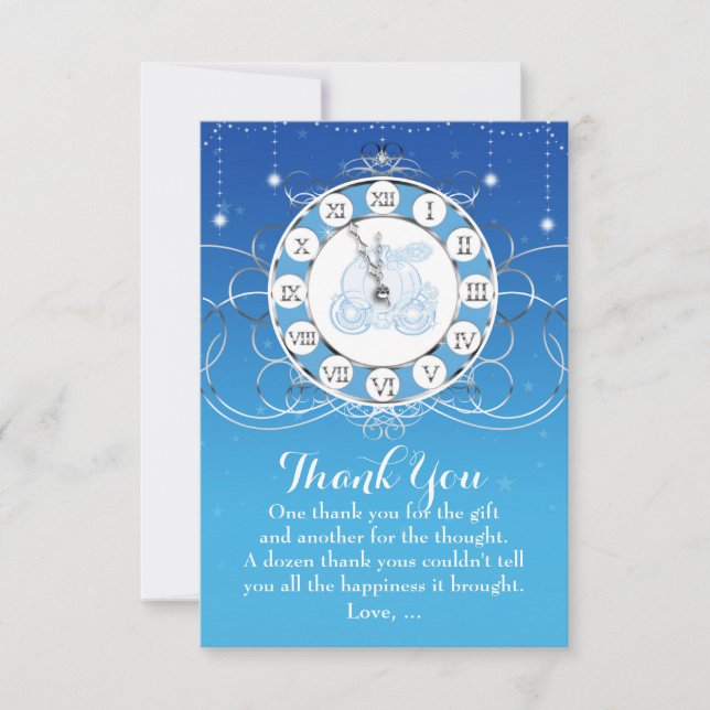 Cinderella Almost Midnight Silver & Blue Thank You Card (Front)