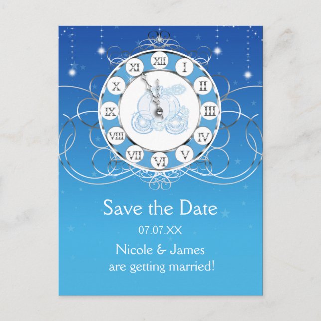 Cinderella Almost Midnight Silver Save The Date Announcement Postcard (Front)