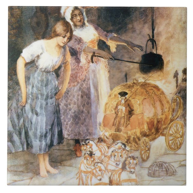 Cinderella and Fairy Godmother sq Ceramic Tile (Front)