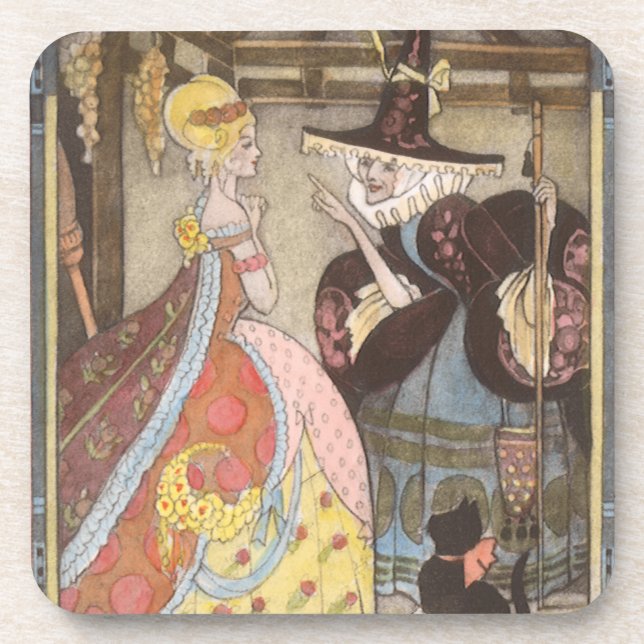 Cinderella and Fairy Godmother, Vintage Fairy Tale Coaster (Front)
