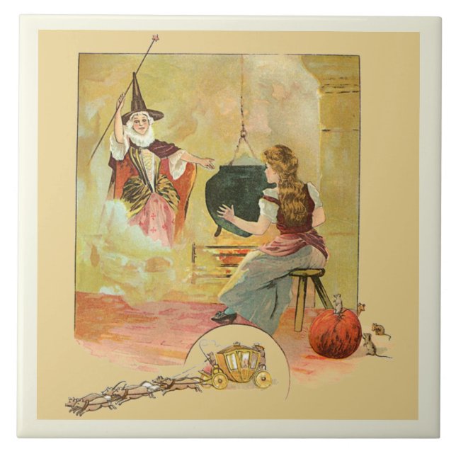 Cinderella And Her Fairy God Mother  Ceramic Tile (Front)