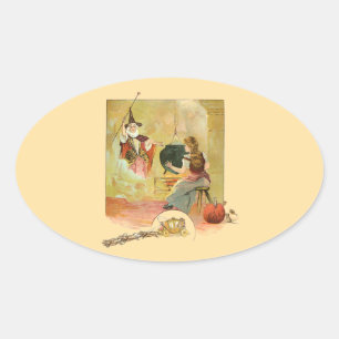 Cinderella And Her Fairy God Mother Oval Sticker