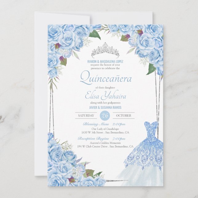Cinderella Baby Blue Glamourous Quinceanera Invitation (Front)