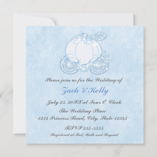 Cinderella Blue Carriage Fairytale Invitations (Front)