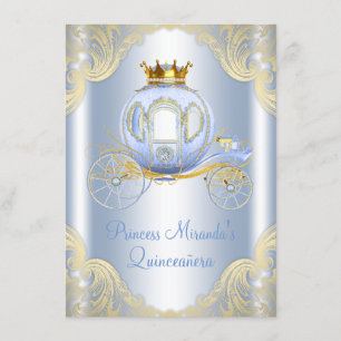 Cinderella Blue Gold Princess Quinceanera Invitation