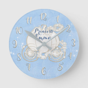Cinderella Blue Princess Sparkle Carriage Custom Round Clock