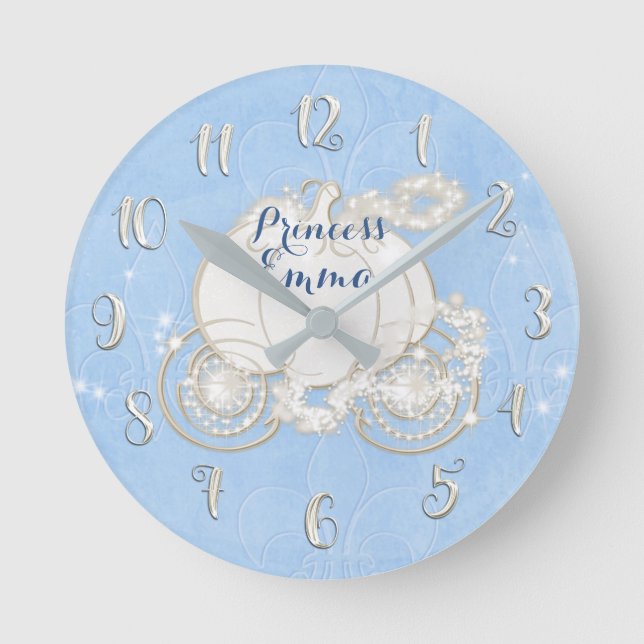 Cinderella Blue Princess Sparkle Carriage Custom Round Clock (Front)