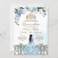 Cinderella Blue Roses & Gold Princess Quinceañera