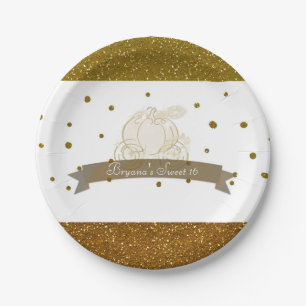 Cinderella Carriage Gold Glitter Dots Party Plates