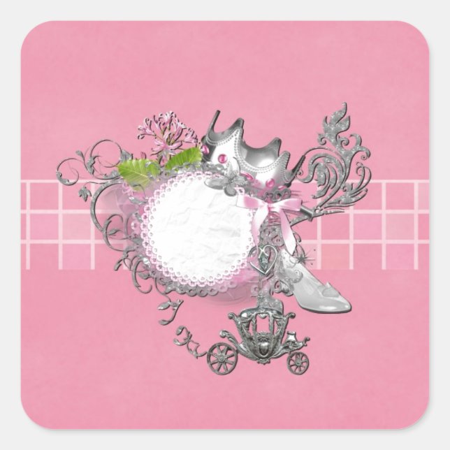 Cinderella Glass Slipper Carriage Add TEXT Square Sticker (Front)