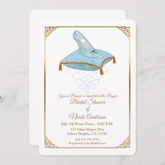 Cinderella Glass Slipper Elegant Bridal Shower Inv Invitation (Front/Back)