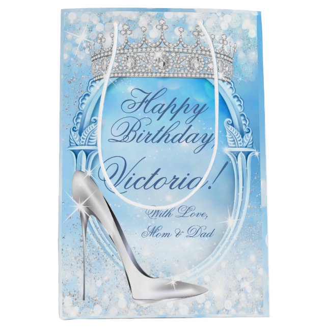 Cinderella Glass Slipper Princess Quinceanera Medium Gift Bag (Front)