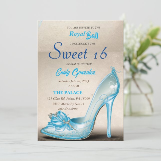 Cinderella Glass Slipper Sweet 16 Invitations (Standing Front)