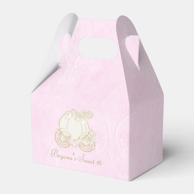 Cinderella Gold Carriage Pink Party Favour Boxes (Front Side)