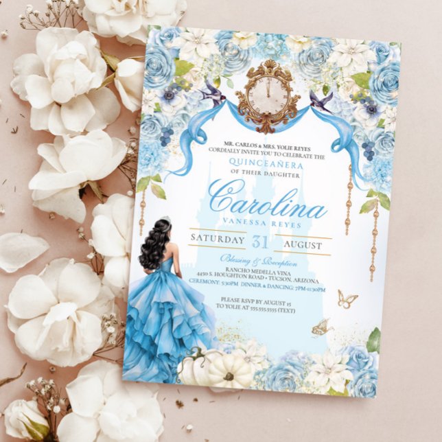 Cinderella Light Blue Royal Princess Quinceañera Invitation (Creator Uploaded)