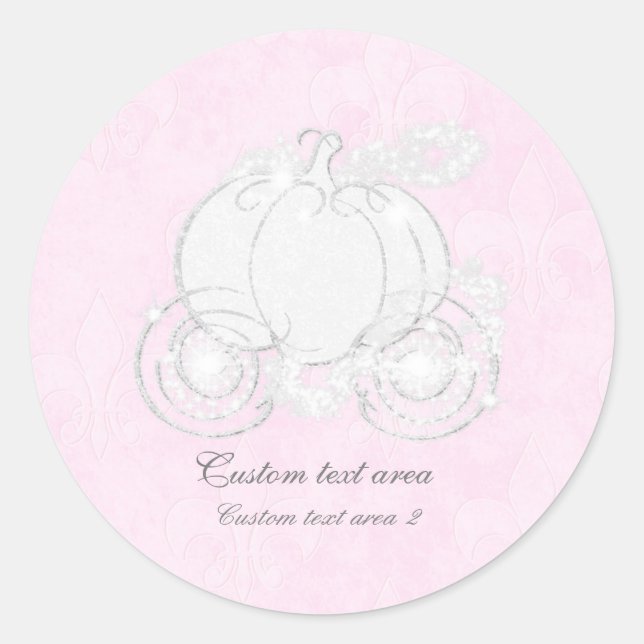 Cinderella Pink & Silver Princess Carriage Favour Classic Round Sticker (Front)