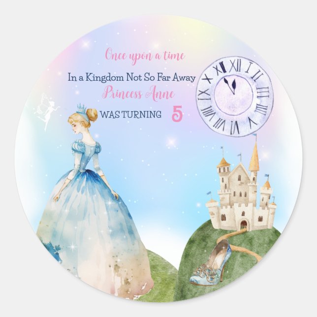 Cinderella Princess Birthday Kids  Classic Round Sticker (Front)