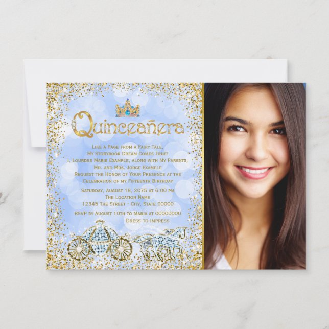 Cinderella Princess Carriage Photo Quinceanera Invitation (Front)