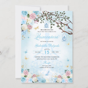 Cinderella Princess Enchanted Garden Quinceanera Invitation