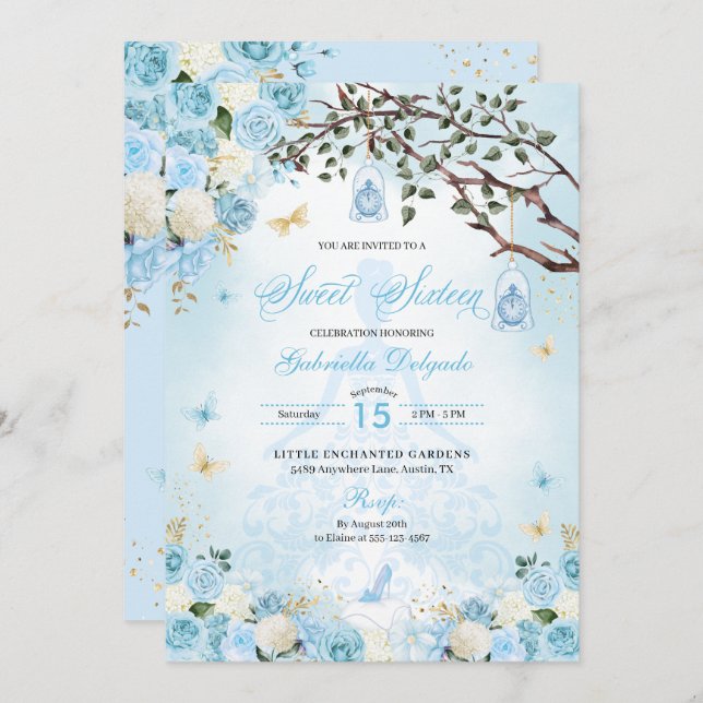 Cinderella Princess Enchanted Garden Sweet 16 Invitation (Front/Back)